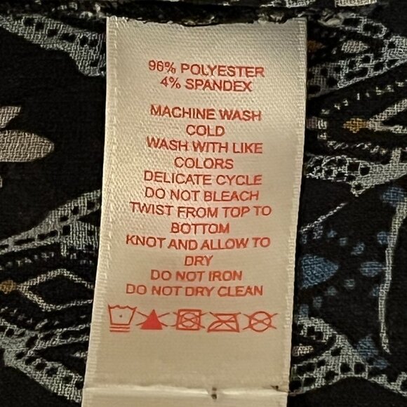 Semi Sheer Blue and Black Long Sleeve V-Neck Career Layer Blouse Top - Picture 12 of 12